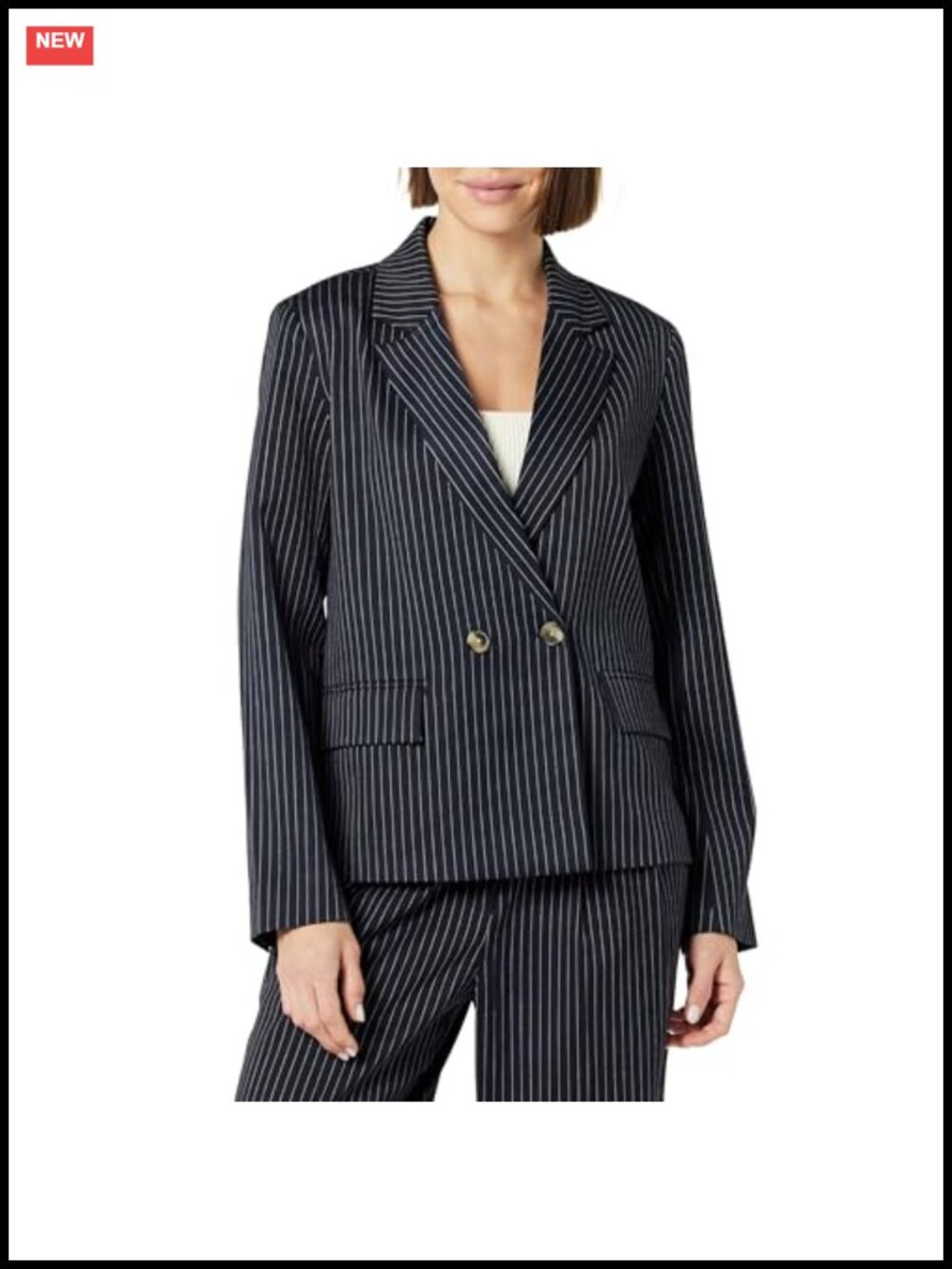 Double-Breasted Blazer Womens Loose-Fit Polyester Long Sleeve